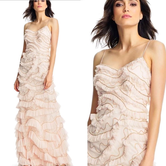 Aidan Mattox Dresses & Skirts - Aidan Mattox All Over Bead Embroidered Tulle Frilled Maxi Gown $450